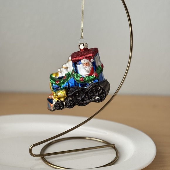 Hand Blown Glass Santa Claus Train Little Engine Ornament Glitter - Picture 2 of 8